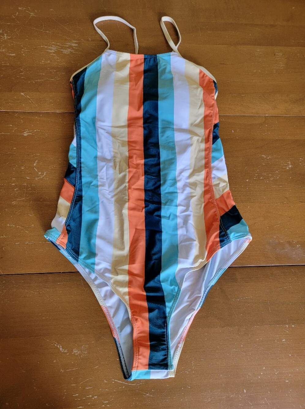*SALE 2/$20* Striped One-Piece Swimsuit With Size Adjusting Lace Up Back Sz L